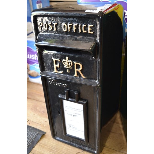 197 - Large Cast Fronted Metal Black Postbox with Key - Unused