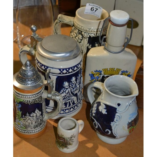 67 - Collection Of West German Tankards & Hip Flask Etc