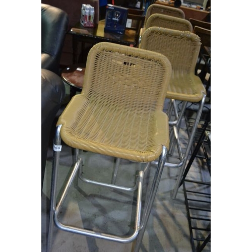 109 - 4 x Chrome Tubular Woven Bar Stools