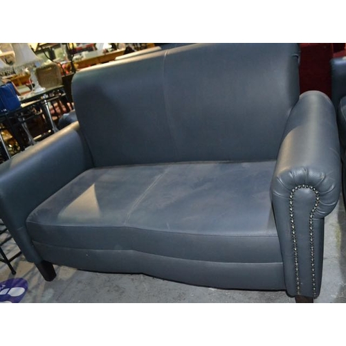 118 - Grey Leather 2 Seater Sofa