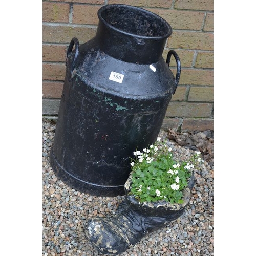 159 - Stone Boot Planter + Metal Decorative Churn - As Seen