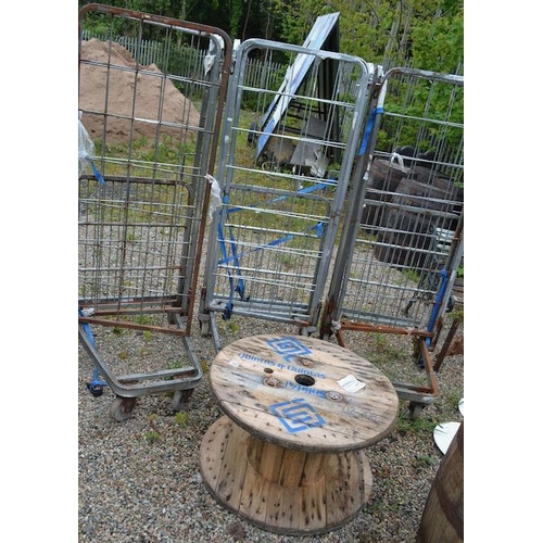 165 - 3 x Cage Trolleys Approx 5'6 x 2'3 x 2'8 + Large Cable Reel