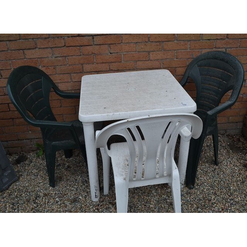 178 - Plastic Garden Table + 3 x Stackable Chairs