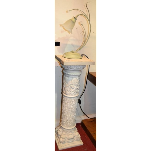 336 - Ornate Decorative Plinth with Metal Table Lamp