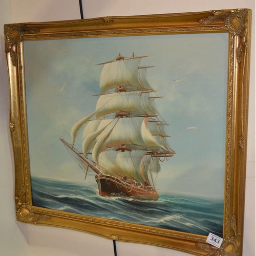 343 - Gilt Framed Hydan Oil on Canvas - Ship