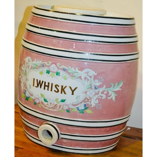 344 - Large Belleek Ornate Whiskey Barrel - Bearing the Belleek Stamp, An Engraved Harp and 7/77 + Rd