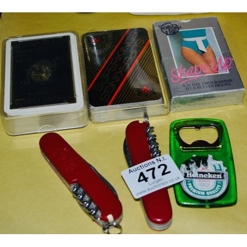 472 - 2x Pack of Playing Cards, Shape Up Cards + 3 Bottle Openers