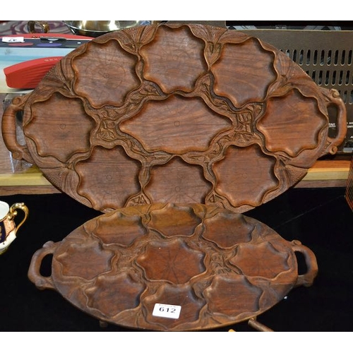 612 - Pair of Heavily Carved Detail Serving Trays