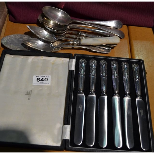 640 - Boxed Walker & Hall Butter Knife Set + Vintage Cutlery