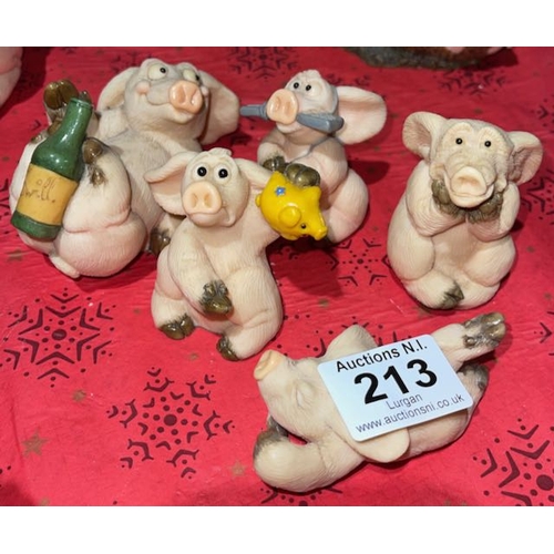 213 - 5 x Piggin Figurines Incl Piggin Paralytic & Piggin Fed Up