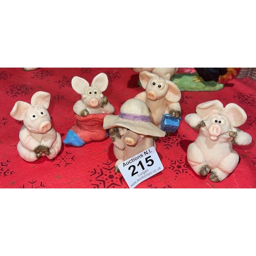 215 - 5 x Piggin Figurines Incl Piggin Childish & Piggin Poser