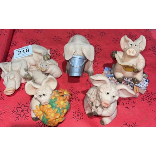 218 - 5 x Piggin Figurines Incl Piggin Hell & Piggin Good News