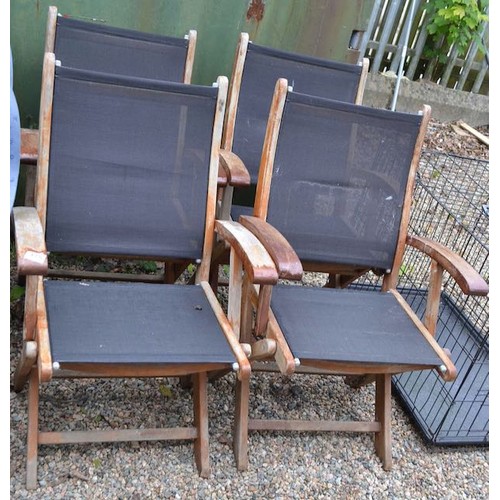 175 - Set Of 4 Folding Wood Frame garden Chairs