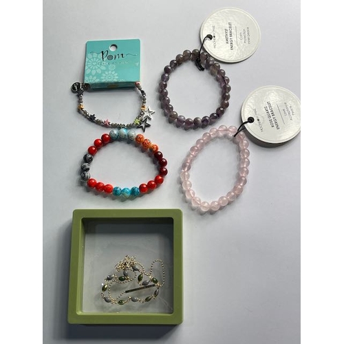 1087 - Peace of Mind Bracelet, Amethyst + Rose Quartz Bracelets + 2 Others