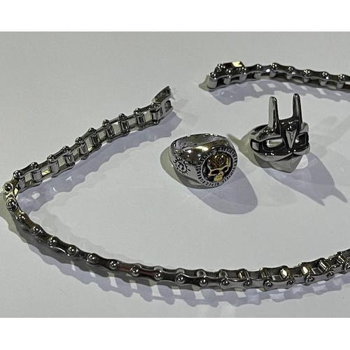 1038 - Gents Ring x 2 plus Chain Style Necklace