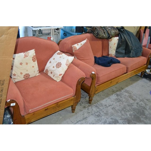 184 - 2 Seater Sofa + Armchair On Wood Frame