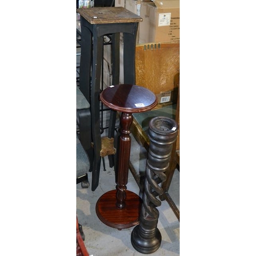 197 - 2 x Ornate Lamp/Plant Tables + Tall Wooden Candle Holder