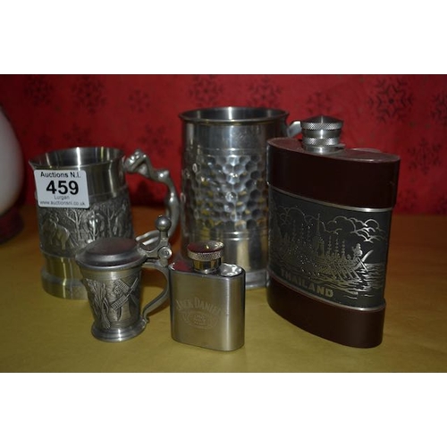 459 - Pewter Tankards, Hip Flask etc