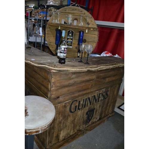 467 - Guinness Corner Bar with Accessories, Rope Lights, 3 Cast Base Hyde Stools + Wall Shelf with Optics