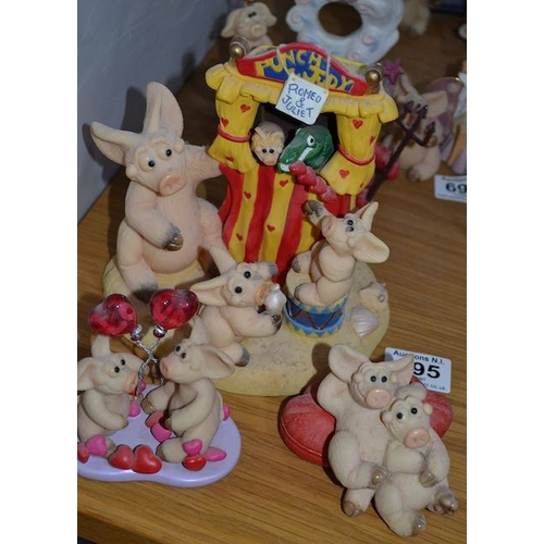 695 - 3 x Piggin Figurines Incl Large Piggin Romeo