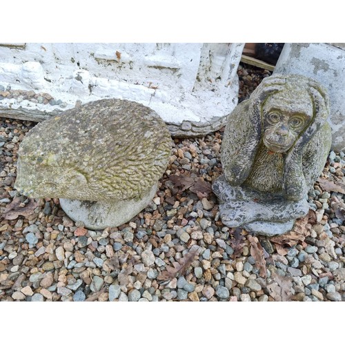 215E - Concrete Hedgehog + Monkey Statue