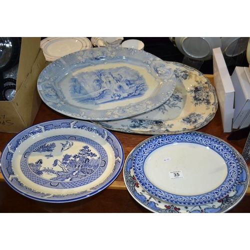 35 - Collectable Blue & White Platters Incl Arklow Willow