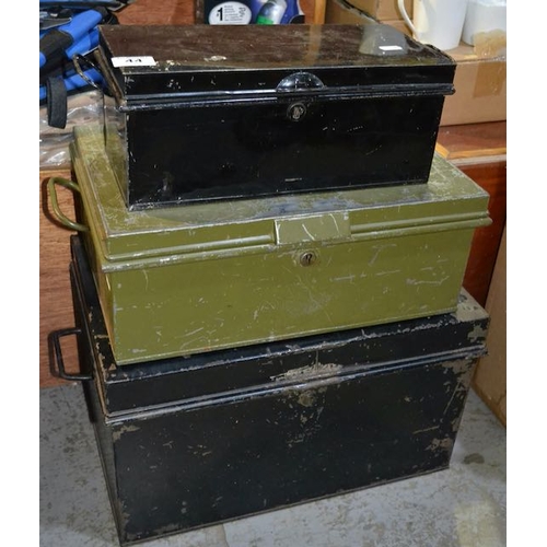 44 - Trio Of Vintage Metal Boxes - 1 With Key