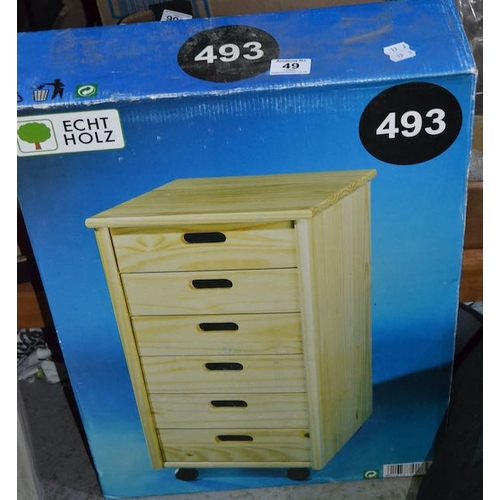 49 - Pine 6 Drawer Chest On Wheels 45 x 36 x 70.5 cms - Boxed