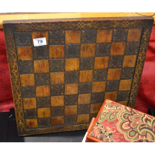 79 - Ornately Carved Wooden Chess Board