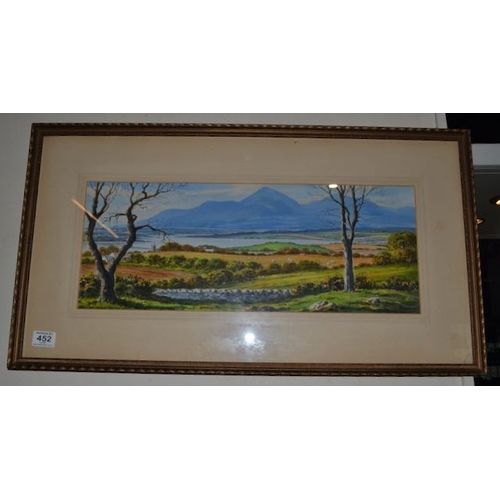 452 - Watercolour by George Farrell - The Mournes from Dundrum Castle