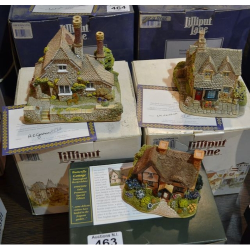 463 - Boxed Liliput x3 - Butterfly Cottage, Vine Cottage + Cox's Greengrocers