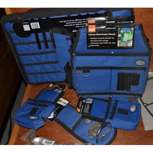 565 - Canvas Zip Case x2, 3x Electricians Pouch, Tape Holder + 2x Hammer Sling