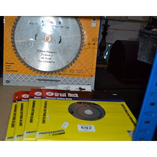 692 - 5 x Pk Of Great Neck Diamond Cutting Blades + Wickes Fine Saw Blade