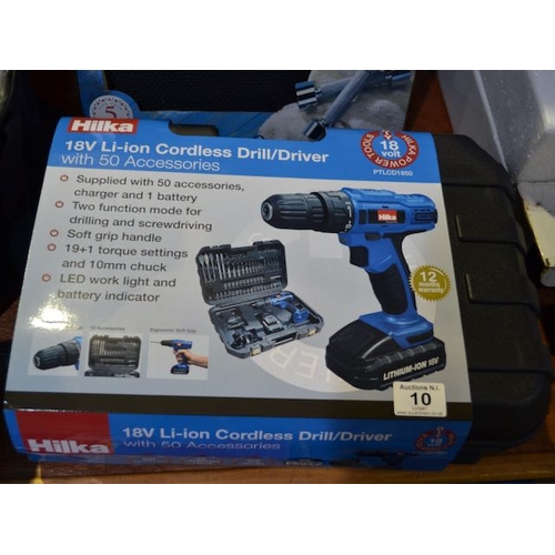 10 - Hilka 18v Li-Ion Cordless Drill/Driver - Box Sealed