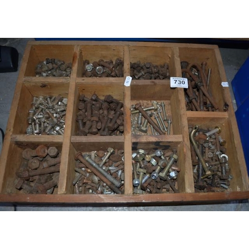 730 - Wooden Tray Of Assorted Nuts & Bolts