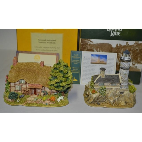 1051 - Boxed Liliput Lane x2 - Lundy Lighthouse Illuminated Model + Meadow Sweet Cottage