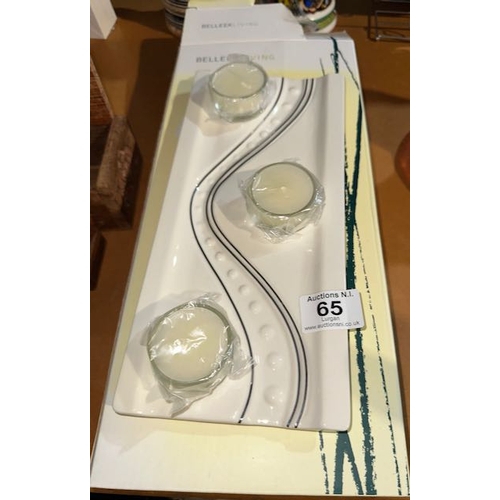 65 - Boxed Belleek Living Candle Holder Plate