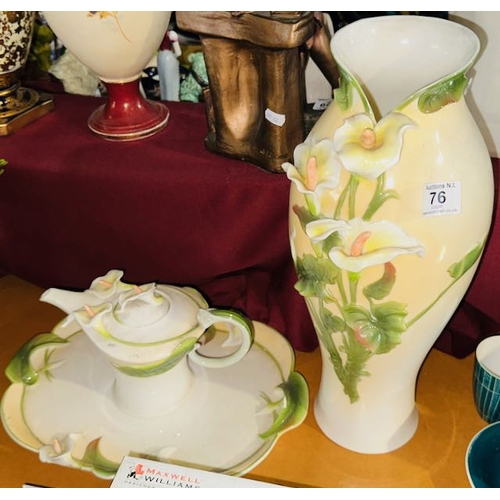76 - 3pc Graff Porcelain - Tray, Teapot & Large Vase