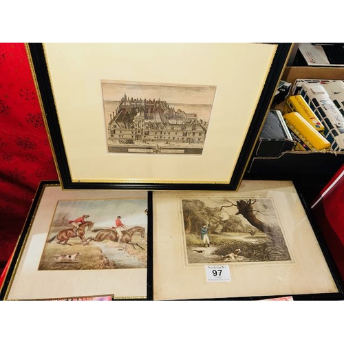 97 - 3 x Framed Prints Incl Hunting & Duck Shooting