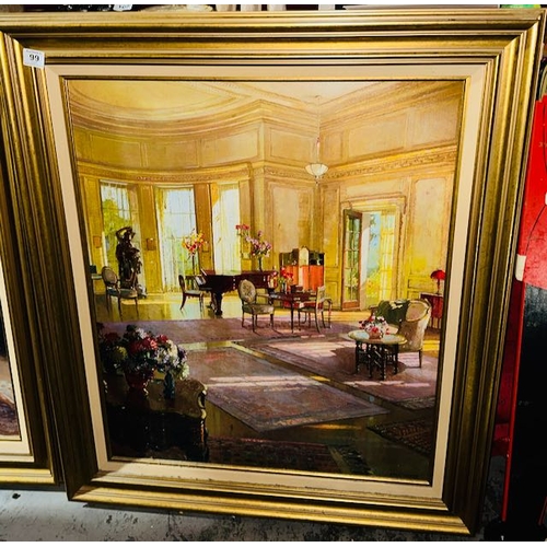 99 - Large Gilt Framed Vintage Drawing Room Scene Print