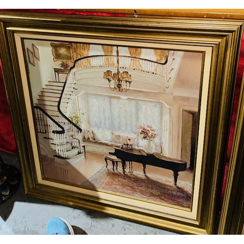 100 - Large Gilt Framed Vintage Scene Grand Piano Print