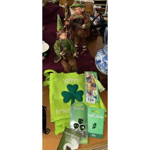104 - Pair of Leprachauns + 5x Happy St Patricks Day Bags + 3x Irish Badges + Irish Fairies Bookmark