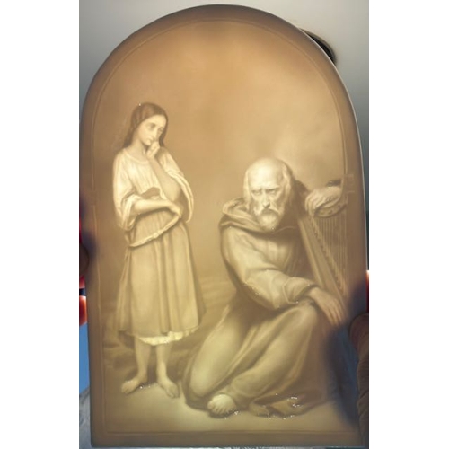 409 - Belleek Lithophane - Child & Old Man with Harp - Not Stamped