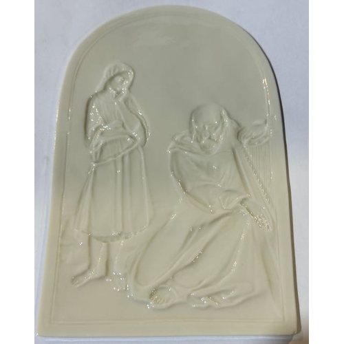 409 - Belleek Lithophane - Child & Old Man with Harp - Not Stamped