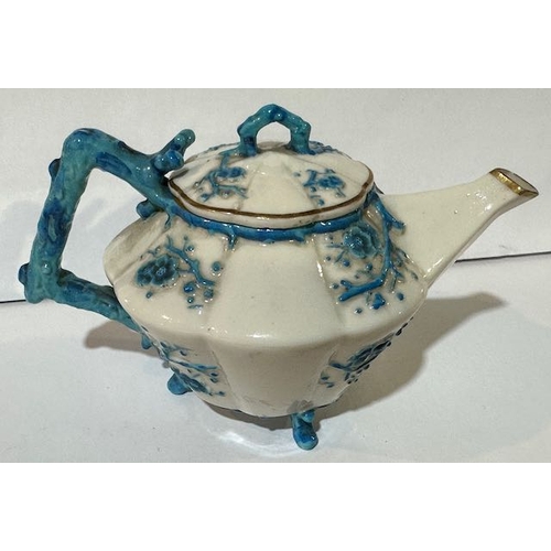 410 - Belleek Blue Thorne Teapot with First Stamp Etched