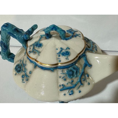 410 - Belleek Blue Thorne Teapot with First Stamp Etched