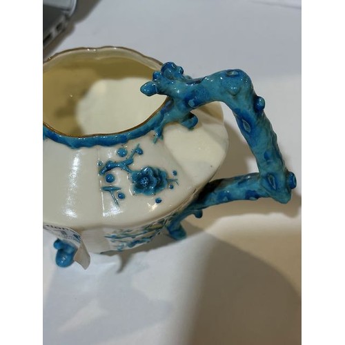 410 - Belleek Blue Thorne Teapot with First Stamp Etched