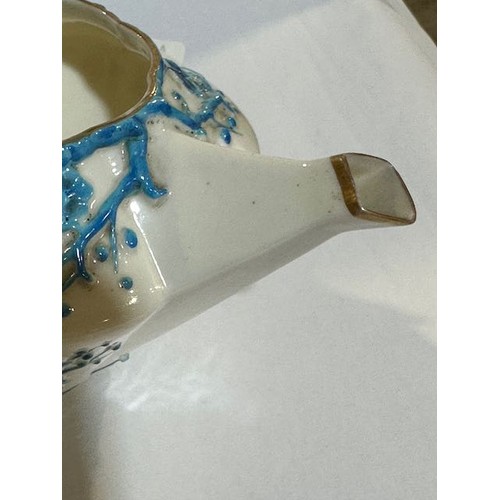 410 - Belleek Blue Thorne Teapot with First Stamp Etched