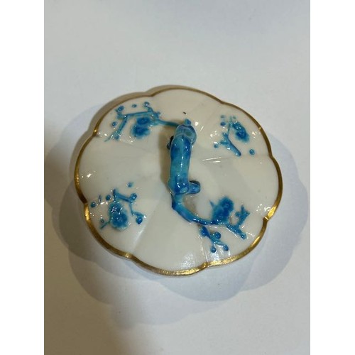 410 - Belleek Blue Thorne Teapot with First Stamp Etched