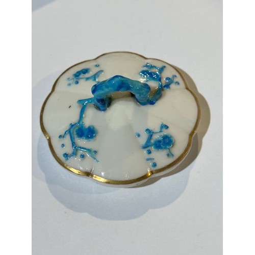 410 - Belleek Blue Thorne Teapot with First Stamp Etched